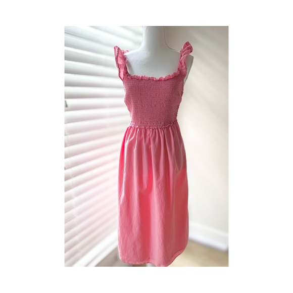 Aritzia Dresses & Skirts - Wilfred Pink Smocked Midi Sundress with Ruffle Straps